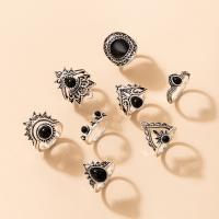 Cink Alloy Ring Set, Cink ötvözet, galvanizált, 8 darab & divat ékszerek & a nő & zománc, fekete, Által értékesített Set