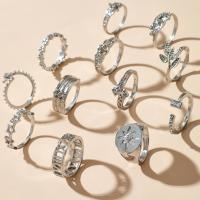 Juego de anillos de aleación de zinc, chapado, 12 piezas & Joyería & para mujer & con diamantes de imitación, color original, Vendido por Set
