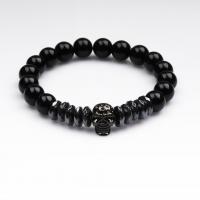 Black Agate Bracelets, with Hematite, Round, Unisex, black, 8mm, Length:Approx 7.5 Inch, Sold By PC