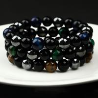Gemstone Bracelets, Tiger Eye, with Obsidian & Hematite, Round, different size for choice & for couple, more colors for choice, Length:Approx 7.5 Inch, Sold By PC