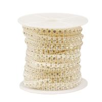 Garland-Strang Perlen, ABS-Kunststoff-Perlen, mit Kunststoffspule & Strass, Spritzlackierung, DIY, beige, ca. 9m/Spule, verkauft von Spule