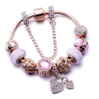 European Bracelet, Tibetan Style, with Crystal & Glass, rose gold color plated, different length for choice & snake chain & with rhinestone, rose gold color, nickel, lead & cadmium free, Sold By PC