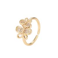 Sárgaréz Mandzsetta Finger Ring, Pillangó, arany színű aranyozott, mikro egyengetni cirkónia & a nő, aranysárga, nikkel, ólom és kadmium mentes, 20mm, Által értékesített PC
