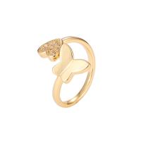 Brass Cuff Finger Ring, gold color plated, micro pave cubic zirconia & for woman, golden, nickel, lead & cadmium free, 20mm, Sold By PC