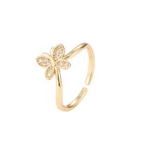 Brass Cuff Finger Ring, Butterfly, gold color plated, micro pave cubic zirconia & for woman, golden, nickel, lead & cadmium free, 20mm, Sold By PC