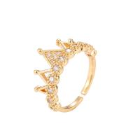 Brass Cuff Finger Ring, Crown, gold color plated, micro pave cubic zirconia & for woman, golden, nickel, lead & cadmium free, 18mm, Sold By PC