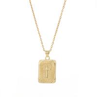 Brass Necklace with 1.97 extender chain Rectangle gold color plated with cross pattern & for woman golden nickel lead & cadmium free Length 15.75 Inch Sold By PC