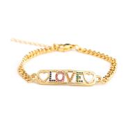 Cubic Zirconia Micro Pave Brass Bracelet with 1.18 extender chain Alphabet Letter gold color plated & micro pave cubic zirconia & for woman golden nickel lead & cadmium free 40mm Length 7.09 Inch Sold By PC