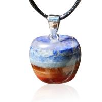 Natural Gemstone Necklace, with Korean Waxed Cord & Tibetan Style, Apple, silver color plated, fashion jewelry, mixed colors, 20mm, Length:15.75 Inch, Sold By PC