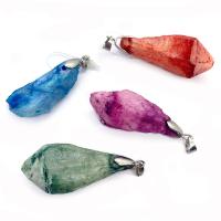 Quartz Gemstone Pendants with Brass irregular silver color plated DIY 15x35- Sold By PC