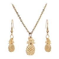 Fashion Stainless Steel Jewelry Sets, earring & necklace, 304 Stainless Steel, with 1.97inch extender chain, Pineapple, fashion jewelry & for woman, golden, 8.50x17mm, Length:Approx 17.72 Inch, Sold By Set