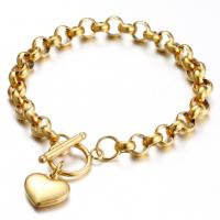 Pulseira  de jóias de aço inox, Aço inoxidável 304, Coração, joias de moda & para mulher, dourado, 8mm,16mm, comprimento Aprox 8.66 inchaltura, vendido por PC