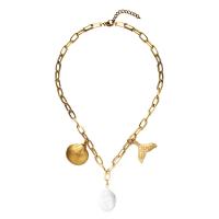 Stainless Steel Jewelry Necklace, 304 Stainless Steel, with Freshwater Pearl, with 1.97inch extender chain, fashion jewelry & for woman, more colors for choice, 7mm,15*23mm, Length:Approx 17.72 Inch, Sold By PC