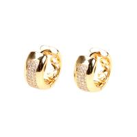 Brass Huggie Hoop Earring gold color plated fashion jewelry & micro pave cubic zirconia & for woman golden nickel lead & cadmium free Sold By Pair