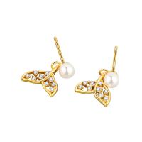 Cubic Zirconia Micro Pave Brass Earring with Plastic Pearl Round plated fashion jewelry & micro pave cubic zirconia & for woman nickel lead & cadmium free Sold By Pair