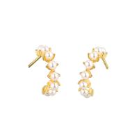 Brass Stud Earring, with Plastic Pearl, plated, fashion jewelry & for woman, more colors for choice, nickel, lead & cadmium free, 13.80x15.60mm, Sold By Pair