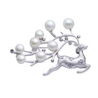 Tibetan Style Brooches, with Shell Pearl, Deer, plated, for woman & with rhinestone, more colors for choice, nickel, lead & cadmium free, 56x40mm, Sold By PC