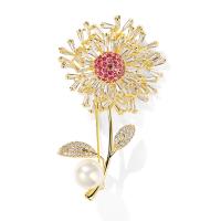 Cubic Zirconia Brooch Brass with Shell Pearl Dandelion 18K gold plated micro pave cubic zirconia & for woman nickel lead & cadmium free Sold By PC