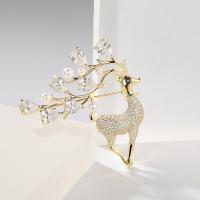 Cubic Zirconia Brooch Brass with Plastic Pearl Deer 18K gold plated micro pave cubic zirconia & for woman nickel lead & cadmium free Sold By PC