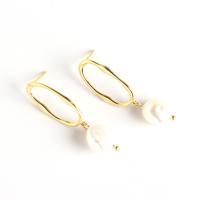 925 Sterling Silver Drop Earring with Freshwater Pearl gold color plated for woman Sold By Pair