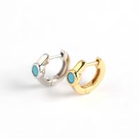 925 Sterling Silver Huggie Hoop Earring with turquoise plated for woman Sold By Pair