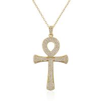 Cubic Zircon Micro Pave Brass Necklace, Cross, 18K gold plated, micro pave cubic zirconia & for woman & hollow, 29x51mm, Length:Approx 17.71 Inch, Sold By PC