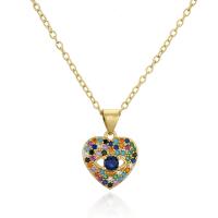 Cubic Zircon Micro Pave Brass Necklace, Heart, 18K gold plated, micro pave cubic zirconia & for woman & hollow, 14x19mm, Length:Approx 17.71 Inch, Sold By PC