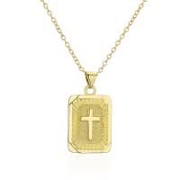 Brass Necklace, Rectangle, 18K gold plated, with cross pattern & for woman, 15x28mm, Length:Approx 17.71 Inch, Sold By PC