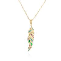 Cubic Zircon Micro Pave Brass Necklace, Feather, 18K gold plated, micro pave cubic zirconia & for woman, 9x46mm, Length:Approx 17.71 Inch, Sold By PC