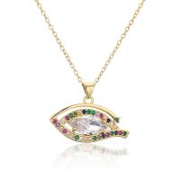 Cubic Zircon Micro Pave Brass Necklace, Eye, 18K gold plated, micro pave cubic zirconia & for woman, more colors for choice, 30x22mm, Length:Approx 17.71 Inch, Sold By PC
