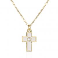 Cubic Zircon Micro Pave Brass Necklace, Cross, 18K gold plated, micro pave cubic zirconia & for woman & enamel, 12x22mm, Length:Approx 17.71 Inch, Sold By PC