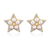 Cubic Zirconia Micro Pave Brass Earring, with Plastic, Star, 18K gold plated, micro pave cubic zirconia & for woman, 16x16mm, Sold By PC