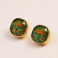 Tibetan Style Stud Earring, with Dried Flower & Resin, 18K gold plated, fashion jewelry & different styles for choice & for woman, nickel, lead & cadmium free, 19x19mm, Sold By Pair