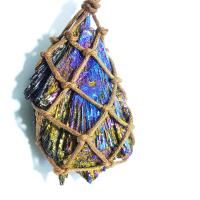 Schorl Pendant, with Wax Cord, colorful plated, multi-colored, 30-60mm, Sold By PC
