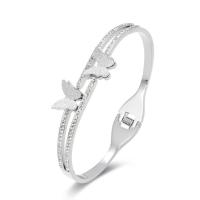 Titanium Steel Bracelet & Bangle Butterfly fashion jewelry & for woman & with rhinestone & frosted Length 17 cm Sold By PC