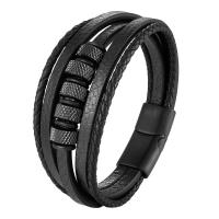 316 L Edelstahl Armband, mit PU Leder, poliert, Modeschmuck & für den Menschen, schwarz, Länge:21 cm, verkauft von PC