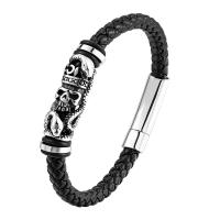 316L Stainless Steel Bracelet, with PU Leather, polished, fashion jewelry & for man, black, Length:21 cm, Sold By PC