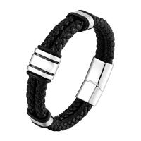 316L Stainless Steel Bracelet with PU Leather polished fashion jewelry & for man black Length 21 cm Sold By PC
