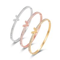 Titanium Steel Bangle, Letter V, fashion jewelry & for woman & with rhinestone, more colors for choice, 60x50mm, Length:17 cm, Sold By PC