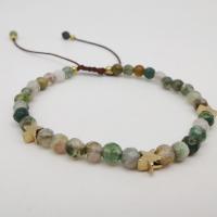 Moss Agate Bracelet, with Tibetan Style, gold color plated, Adjustable & Unisex & faceted, mixed colors, 8mm, Length:Approx 7.5 Inch, Sold By PC