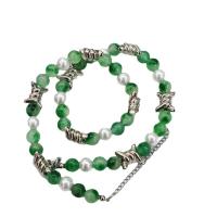 Natural Gemstone Necklace, Tibetan Style, with Jade & Plastic Pearl & 304 Stainless Steel, with 2.76Inch extender chain, plated, Unisex, mixed colors, nickel, lead & cadmium free, Length:Approx 20.87 Inch, Approx 10PCs/Bag, Sold By Bag