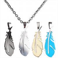 Stainless Steel Jewelry Necklace, 304 Stainless Steel, Feather, Vacuum Ion Plating, for man, more colors for choice, 17x49mm, Length:Approx 60 cm, Sold By PC