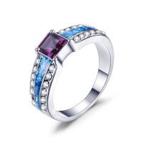 Cubic Zirconia Micro Pave Brass Ring, with Cubic Zirconia, Square, platinum color plated, Unisex & different size for choice & faceted, purple, nickel, lead & cadmium free, Sold By PC