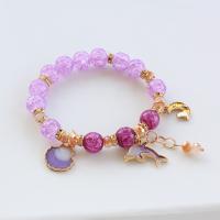 Acrylic Bracelets, with Shell & Tibetan Style, gold color plated, Unisex & with rhinestone, purple, 8mm, Length:Approx 18 cm, Sold By PC