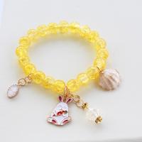 Acrylic Bracelets, with Shell & Tibetan Style, gold color plated, Unisex & enamel & with rhinestone, yellow, 8mm, Length:Approx 18 cm, Sold By PC