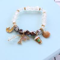 Acrylic Bracelets with Shell & Zinc Alloy gold color plated for woman & enamel & faceted & with rhinestone mixed colors 8mm Length Approx 18 cm Sold By PC