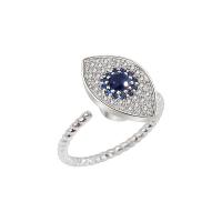 Evil Eye Smykker Finger Ring, Messing, sølvfarvet forgyldt, drejelig & for kvinde & med rhinestone, sølv, nikkel, bly & cadmium fri, 14.50mm, Solgt af PC