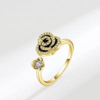 Brass Cuff Finger Ring Flower plated for woman & with rhinestone nickel lead & cadmium free 11mm Sold By PC