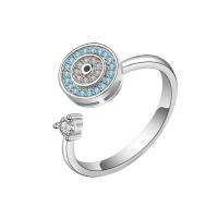 Evil Eye Jewelry Ring Finger, cobre, Mau-olhado, cromado de cor prateada, rotatable & com strass, prateado, níquel, chumbo e cádmio livre, 9mm, vendido por PC