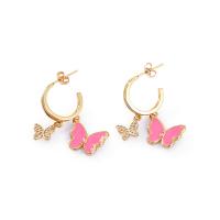 Brass Drop Earring, Butterfly, gold color plated, micro pave cubic zirconia & for woman & enamel, more colors for choice, nickel, lead & cadmium free, 20x35mm, Sold By Pair